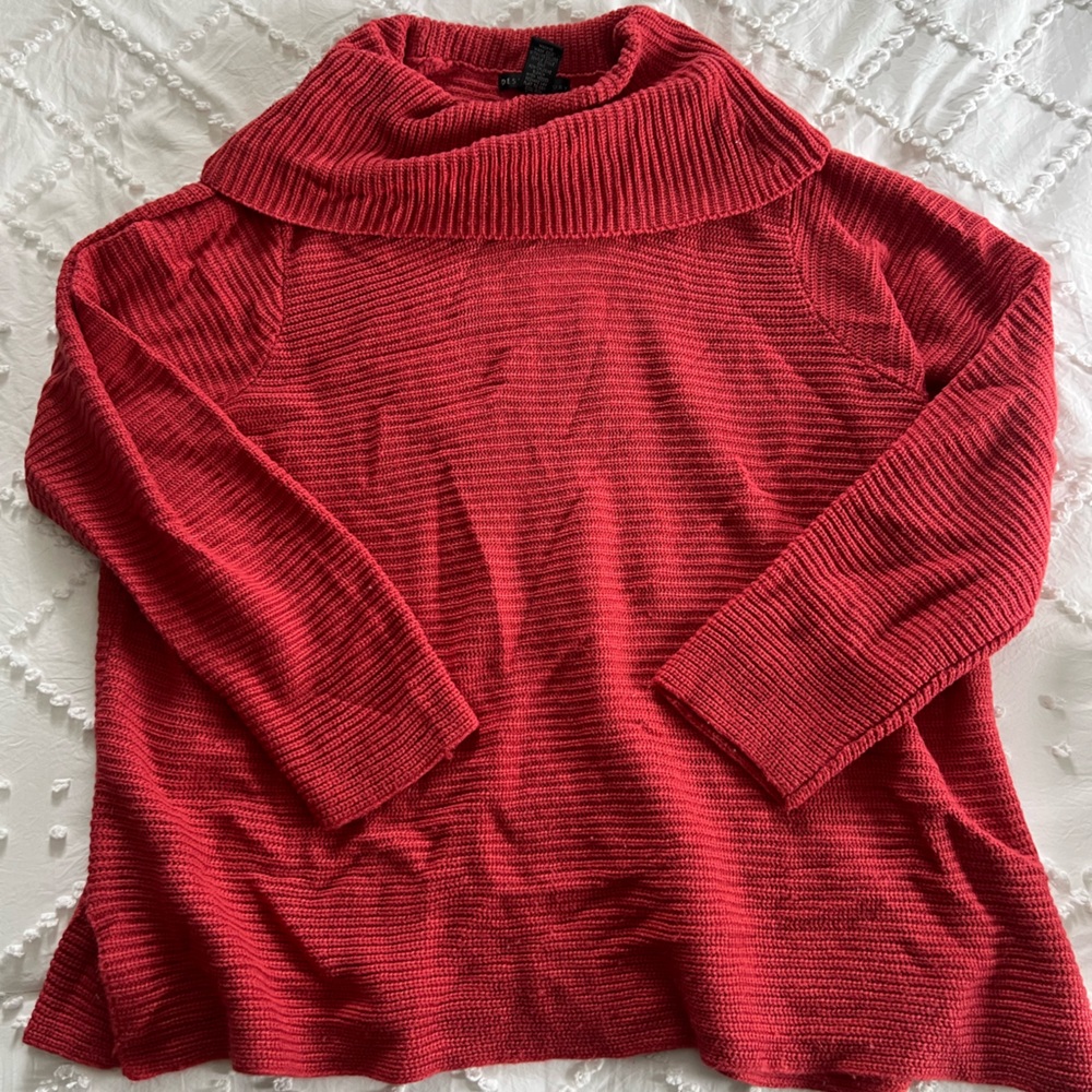 Design History Red Ribbed Cowl Neck Sweater